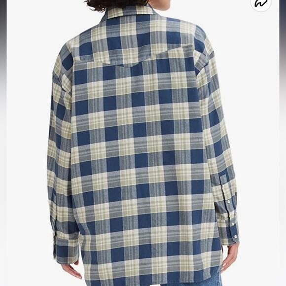NEW Levi’s Pearl Snaps Western Flannel Shirt Relaxed Fit Blue Plaid Womens S $70 - Picture 2 of 3